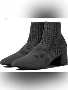 New Eileen Fisher Graphite Stretch Knit Sock Ankle Boots Block Heel Booties 7